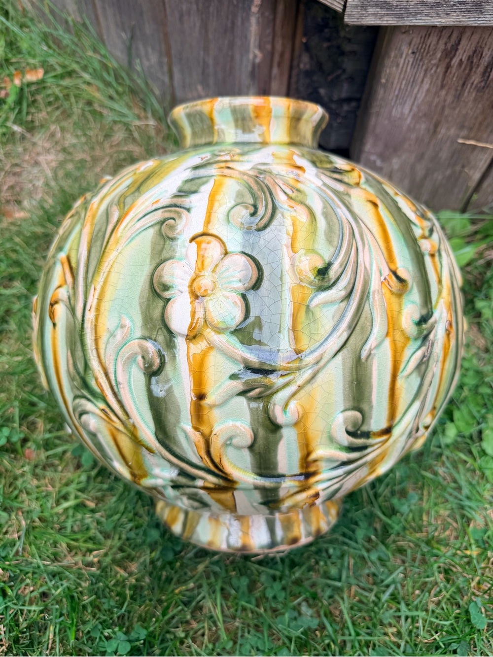 Vintage Ceramic Round Green Decorative Vase
